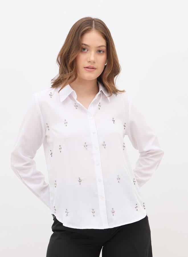 ستايلي قميص بأكمام طويلة مطرزة بقصة عادية - Image 2