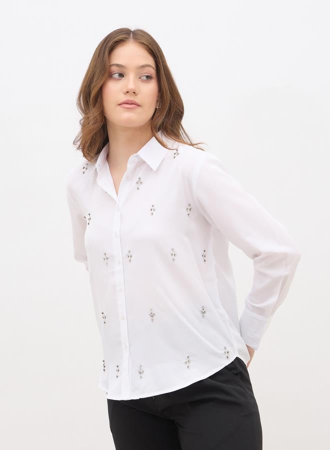 ستايلي قميص بأكمام طويلة مطرزة بقصة عادية - Image 3