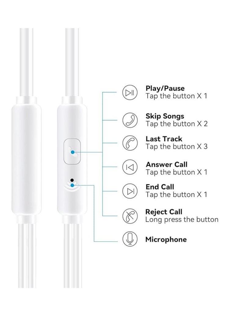 JoyousSto Earphone Super Base Wired 3.5 mm Plug Enhanced Bass Clear Sound Earphones with Built-in Mic for All Smartphone, iPhones, Tablets, Laptops and Computers White  - Image 3