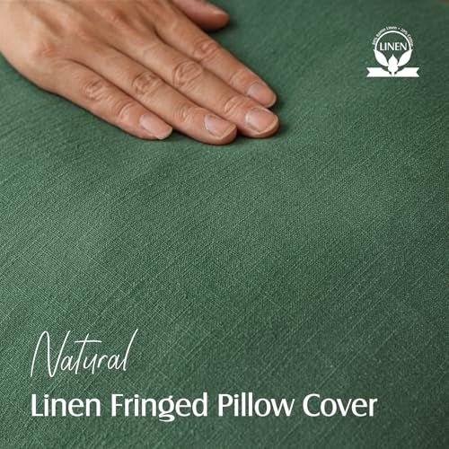 Foindtower Set of 2 Decorative Linen Fringe Throw Pillow Covers Cozy Boho Farmhouse Cushion Cover with Tassels Soft Accent Pillowcase for Couch Sofa Bed Living Room Home Decor 2020 Inch Pine Green - Image 3