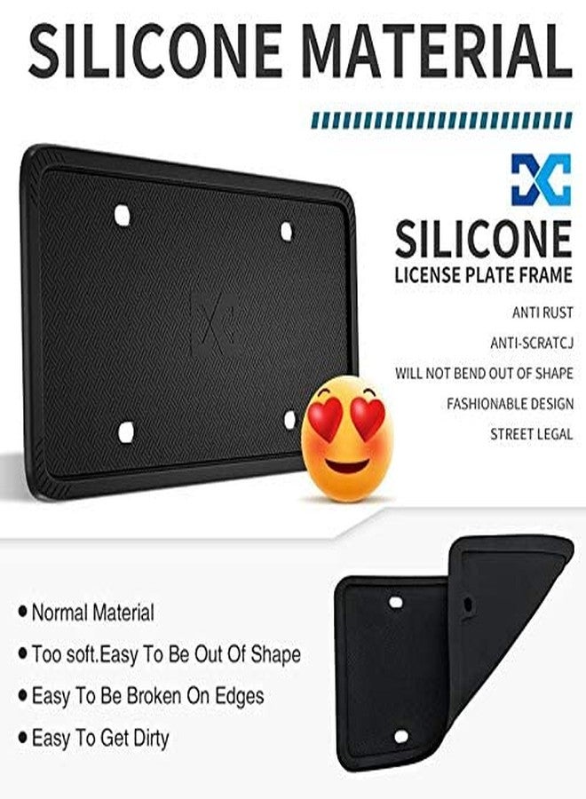 XCLPF Silicone Black License Plate Frame Covers 2 Pack- Front and Back Car Plate Bracket Holders. Rust-Proof, Rattle-Proof, Weather-Proof (Black) - Image 2