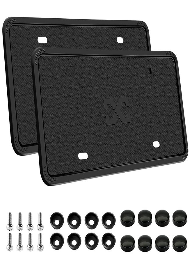 XCLPF Silicone Black License Plate Frame Covers 2 Pack- Front and Back Car Plate Bracket Holders. Rust-Proof, Rattle-Proof, Weather-Proof (Black) - Image 1