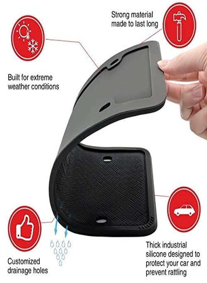 XCLPF Silicone Black License Plate Frame Covers 2 Pack- Front and Back Car Plate Bracket Holders. Rust-Proof, Rattle-Proof, Weather-Proof (Black) - Image 4