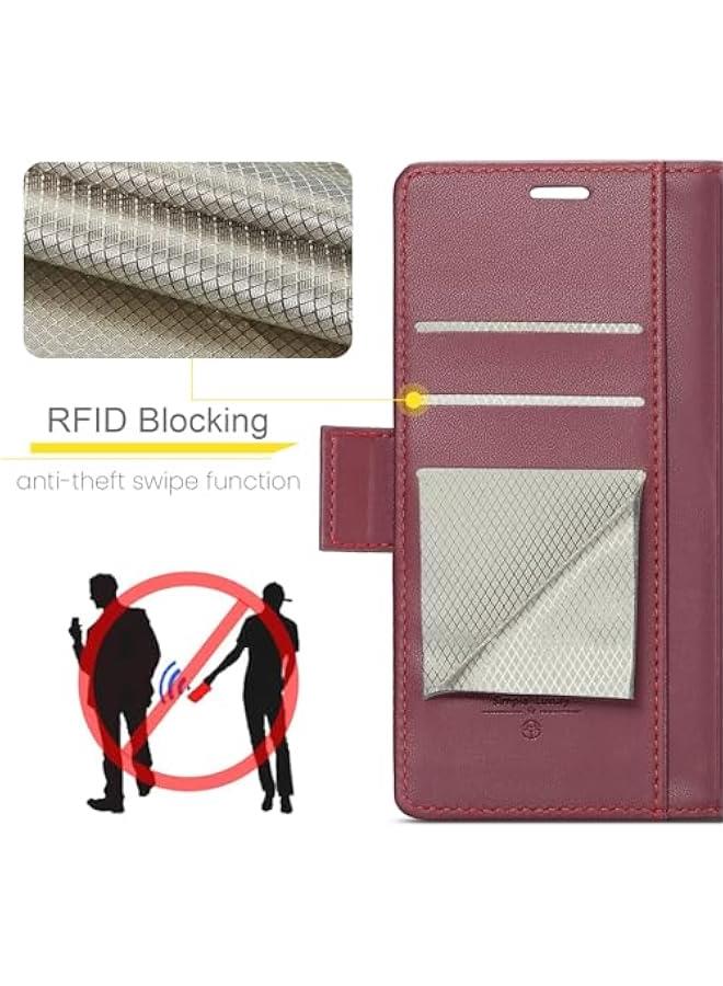iPhone 16 Wallet Case, PU Leather RFID Blocking Folio Flip Kickstand Magnetic Clasp Cover for 6.1 Phone, Women Men Card Holder, Wine Red - Image 4