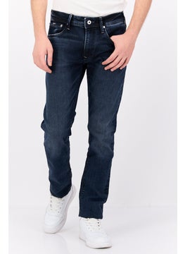 Men Taper Fit Washed Stretchable Denim Jeans, Navy