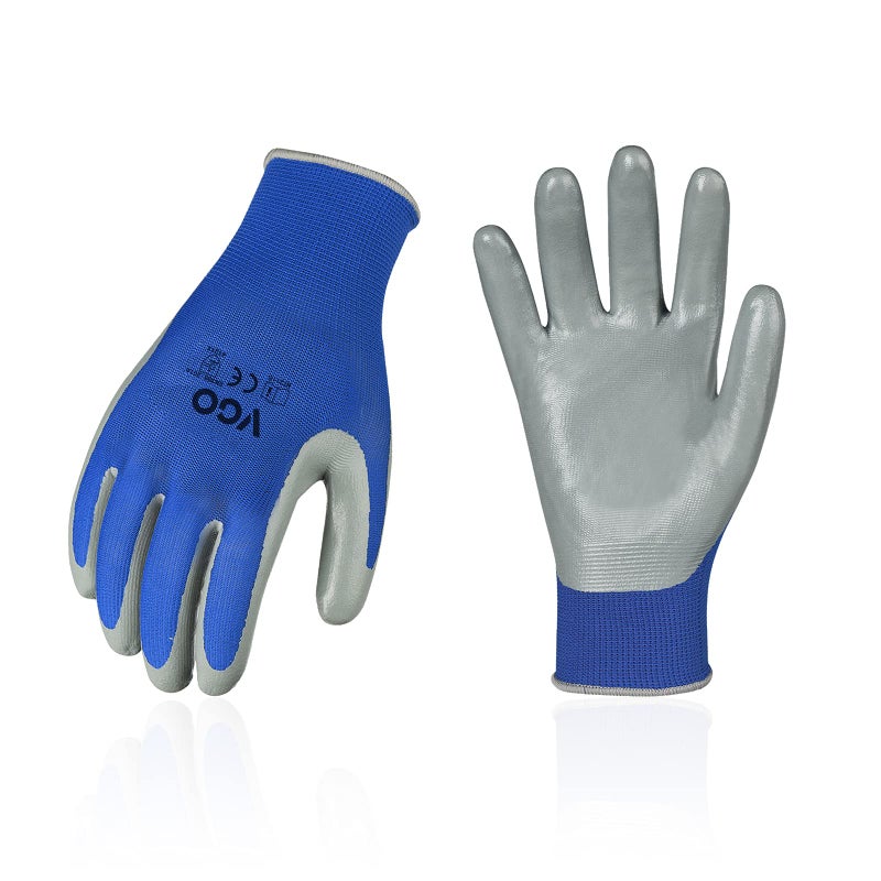 VGO Vgo 10-Pairs Safety Work gloves  gardening gloves  Non-slip Nitrile coating  Dipping gloves (Size S  Blue  NT2110)  - Image 1