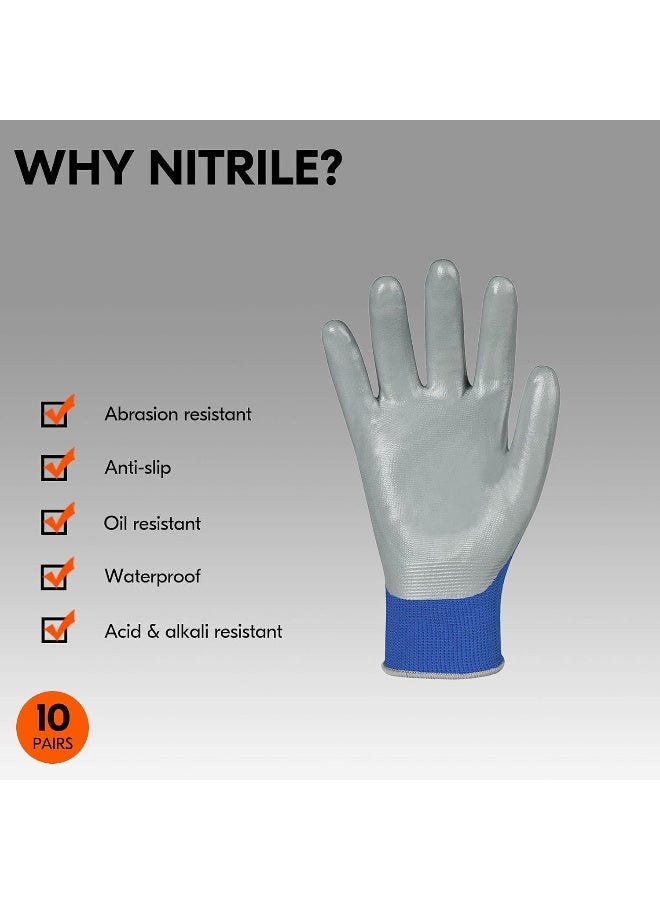 VGO Vgo 10-Pairs Safety Work gloves  gardening gloves  Non-slip Nitrile coating  Dipping gloves (Size S  Blue  NT2110)  - Image 2