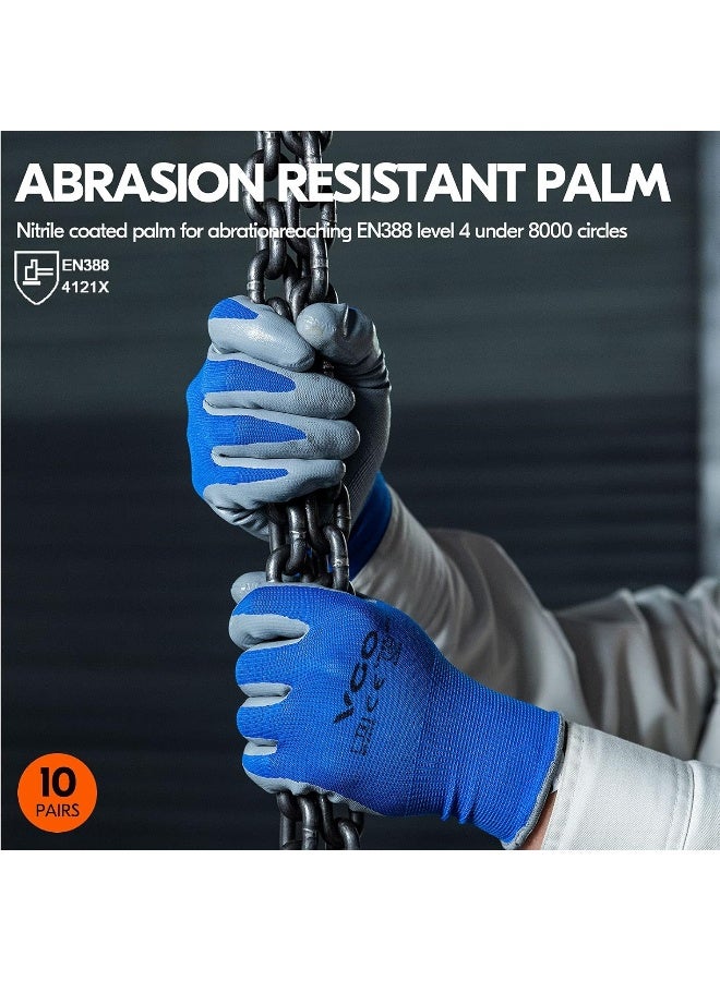 VGO Vgo 10-Pairs Safety Work gloves  gardening gloves  Non-slip Nitrile coating  Dipping gloves (Size S  Blue  NT2110)  - Image 3