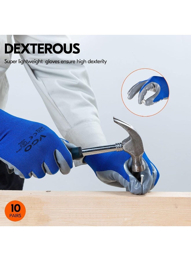 VGO Vgo 10-Pairs Safety Work gloves  gardening gloves  Non-slip Nitrile coating  Dipping gloves (Size S  Blue  NT2110)  - Image 5
