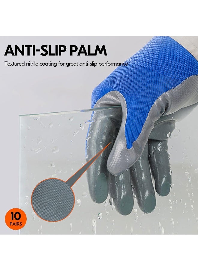 VGO Vgo 10-Pairs Safety Work gloves  gardening gloves  Non-slip Nitrile coating  Dipping gloves (Size S  Blue  NT2110)  - Image 4