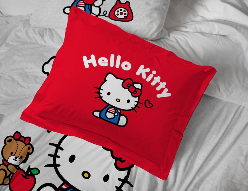 Jay Franco Sanrio Hello Kitty Twin Size Comforter Set - 5 Piece Red & Grey Bedding Includes Sheet Set & Pillow Covers - Super Soft Cozy Kawaii Bedding - Image 5