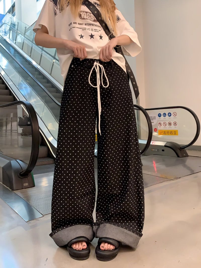 Fashion American Retro Casual Pants 2025 Autumn New Polka Dot Wide-Leg Pants High-Waisted Slimming Long Pants Trendy - Image 4