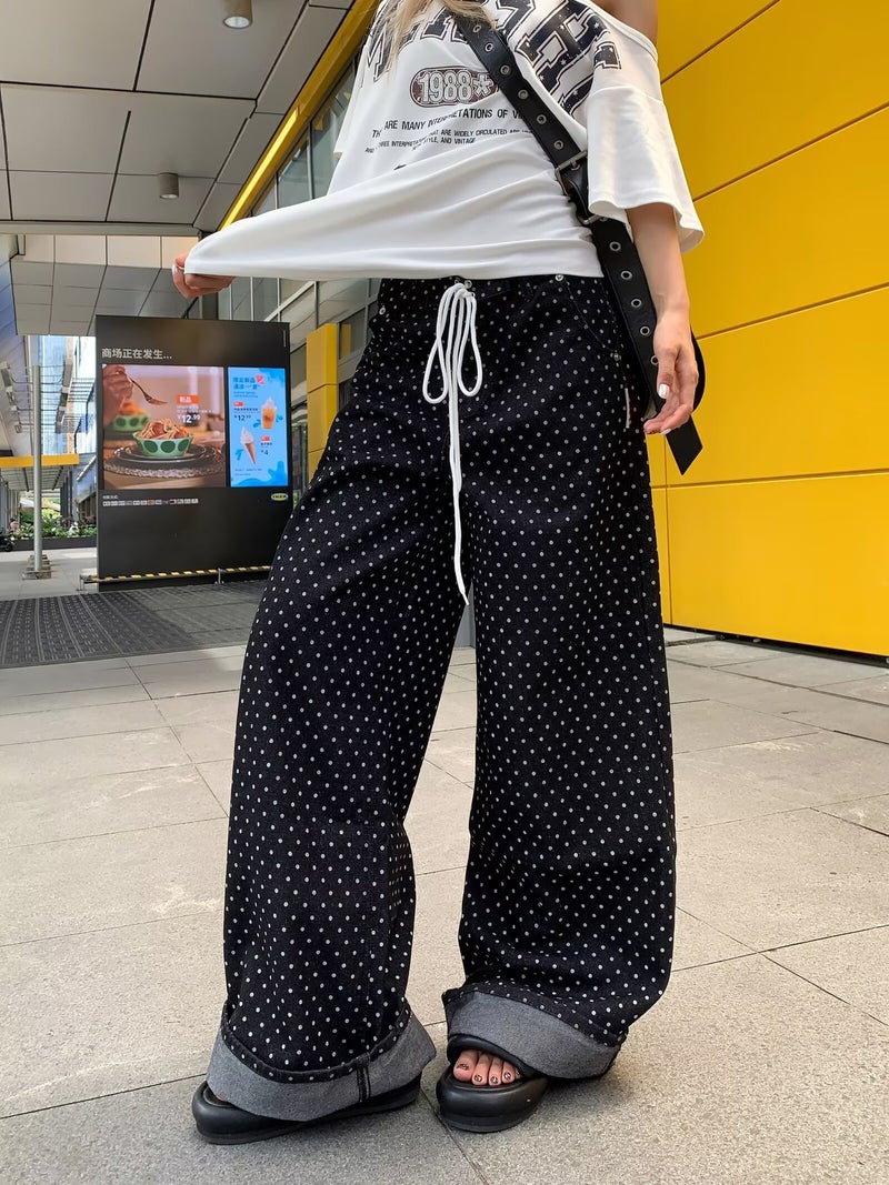 Fashion American Retro Casual Pants 2025 Autumn New Polka Dot Wide-Leg Pants High-Waisted Slimming Long Pants Trendy - Image 2