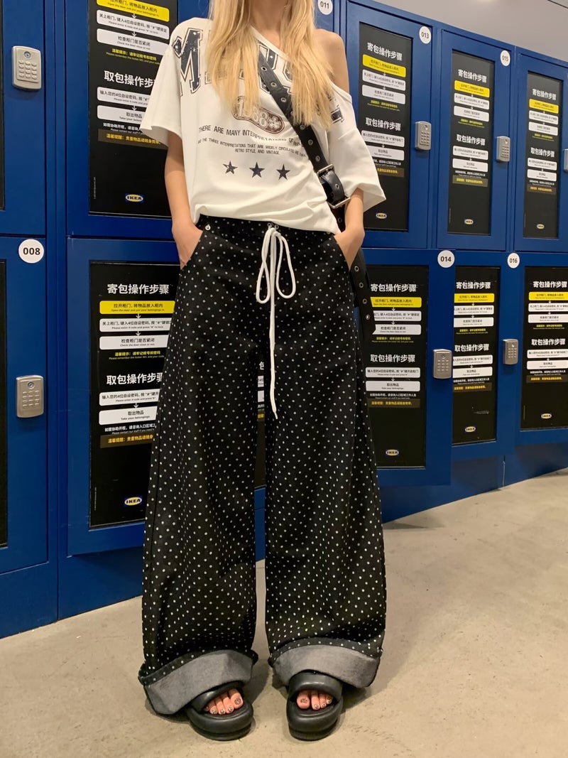 Fashion American Retro Casual Pants 2025 Autumn New Polka Dot Wide-Leg Pants High-Waisted Slimming Long Pants Trendy - Image 5