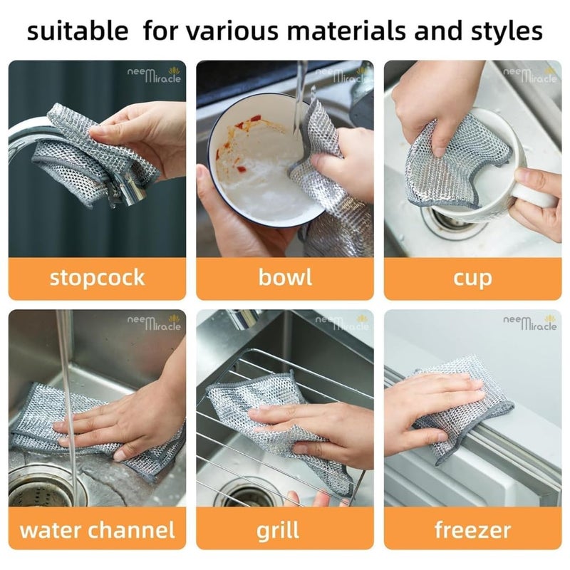 NEEMIRACLE Pack 6 Multipurpose Wire Dishwashing Rags for Wet and Dry Stainless Steel Scrubber NonScratch Wire Dishcloth for Washing Dishes Sinks Counters Easy Rinsing Machine Washable - Image 5