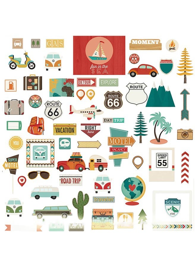 Doraking Foil Gold Paper Stickers, 65PCS Travel Themed Decoration for Scrapbook, Multicolored, Waterproof, Premium Adhesive Paper, Irregular Shaped, Holiday Travel Style - Image 1