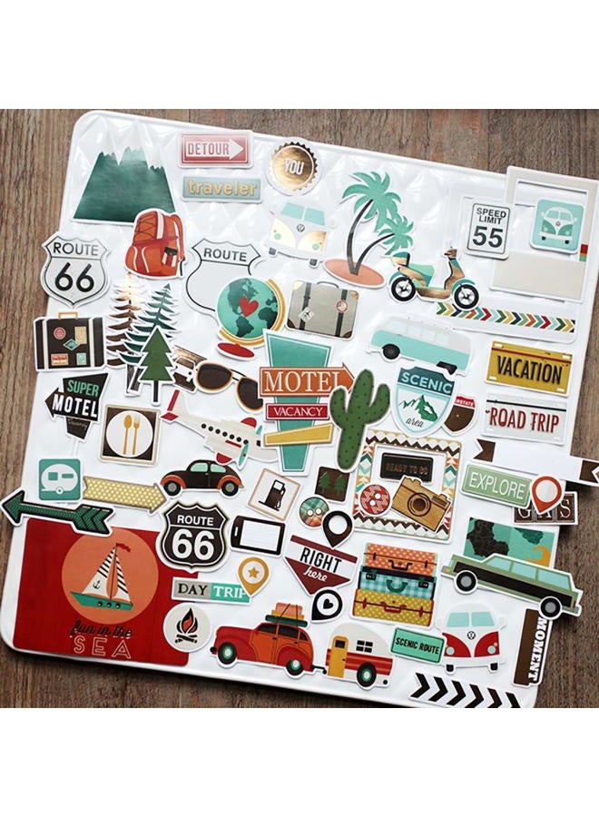 Doraking Foil Gold Paper Stickers, 65PCS Travel Themed Decoration for Scrapbook, Multicolored, Waterproof, Premium Adhesive Paper, Irregular Shaped, Holiday Travel Style - Image 2