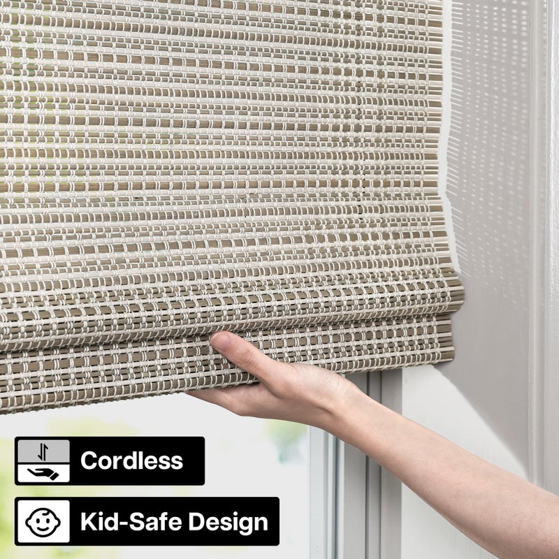 LazBlinds Cordless Bamboo Roman Shades for Windows, Light Filtering Natural Bamboo Blinds, Easy Lift Cordless Design for Living Room & Bedroom, Fits Interior Windows 20" W x 64" H, Greystone - Image 3
