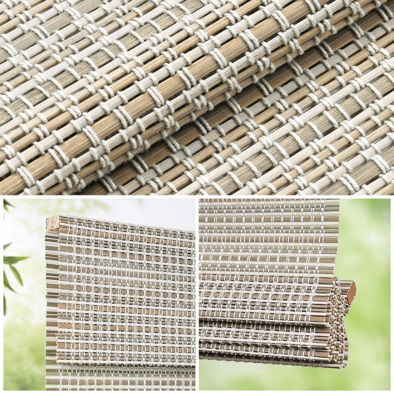 LazBlinds Cordless Bamboo Roman Shades for Windows, Light Filtering Natural Bamboo Blinds, Easy Lift Cordless Design for Living Room & Bedroom, Fits Interior Windows 20" W x 64" H, Greystone - Image 2