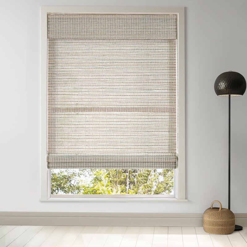 LazBlinds Cordless Bamboo Roman Shades for Windows, Light Filtering Natural Bamboo Blinds, Easy Lift Cordless Design for Living Room & Bedroom, Fits Interior Windows 20" W x 64" H, Greystone - Image 1