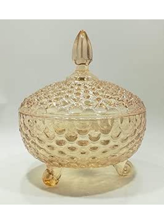 Amber Glass Bonbonniere with Lid – Elegant Candy Storage Jar for Sweets & Chocolates - Image 1