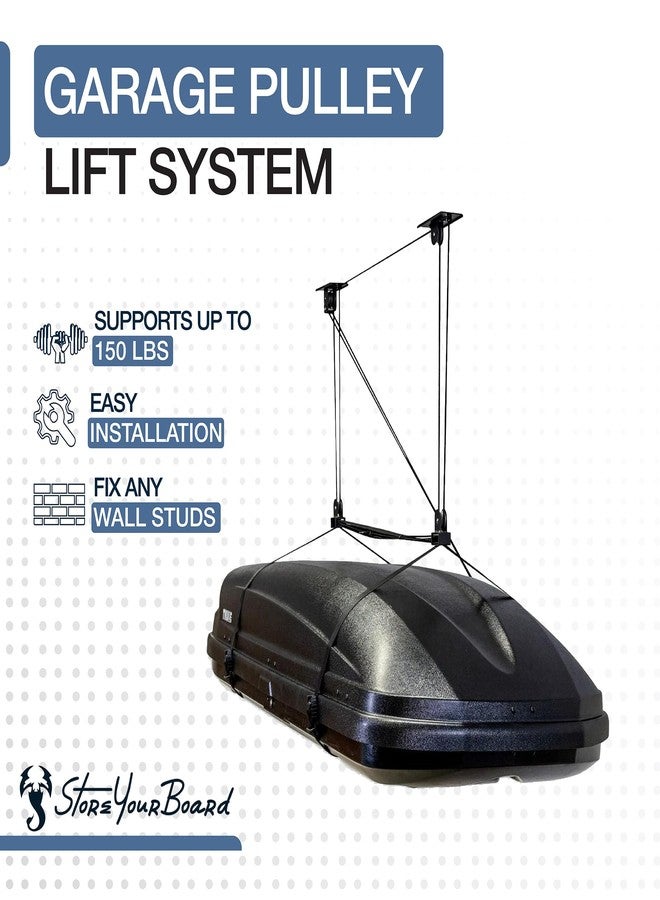 StoreYourBoard Cargo Box Pulley System - Heavy-Duty Garage Hoist Lift for Rooftop Carriers - Garage Storage & Garage Organization Ceiling Hoist with Pulley - Holds 150 lbs - Fits 8-10 ft Ceilings - Image 4