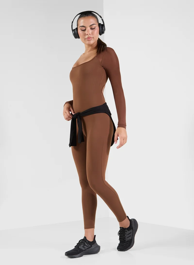 FRWD Seamless Square Neck Back Cutout Detail Unitard