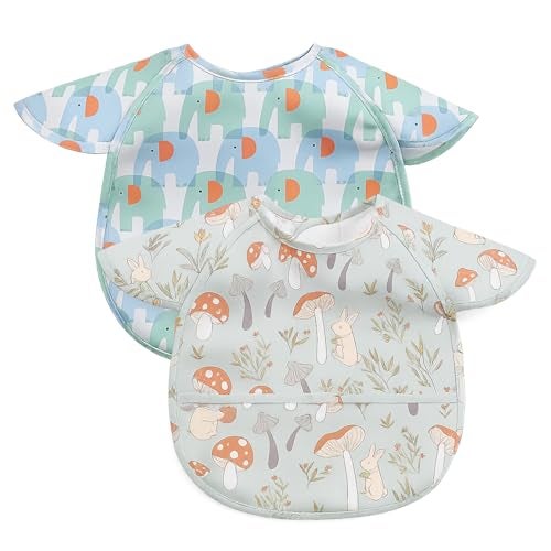Chic Buddy Bibs for Baby Boys & Girls 6 to 36 Months | Pack of 2, Adjustable Sleeveless Feeding Bibs with Pocket (Woodland Collection) - Image 1