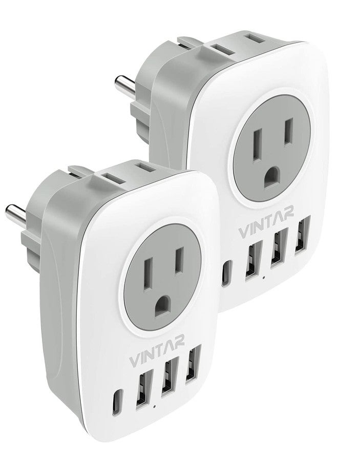 VINTAR 2 Pack Type E/F Plug Adapter, VINTAR Schuko Germany France Adapter Plug,South Korea Outlet Adapter with 1 USB C,3 USB Ports and 2 Outlets, US to EU Spain Iceland Greece Paris German French Korea - Image 1