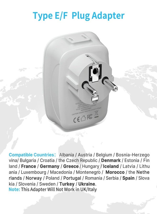 VINTAR 2 Pack Type E/F Plug Adapter, VINTAR Schuko Germany France Adapter Plug,South Korea Outlet Adapter with 1 USB C,3 USB Ports and 2 Outlets, US to EU Spain Iceland Greece Paris German French Korea - Image 2