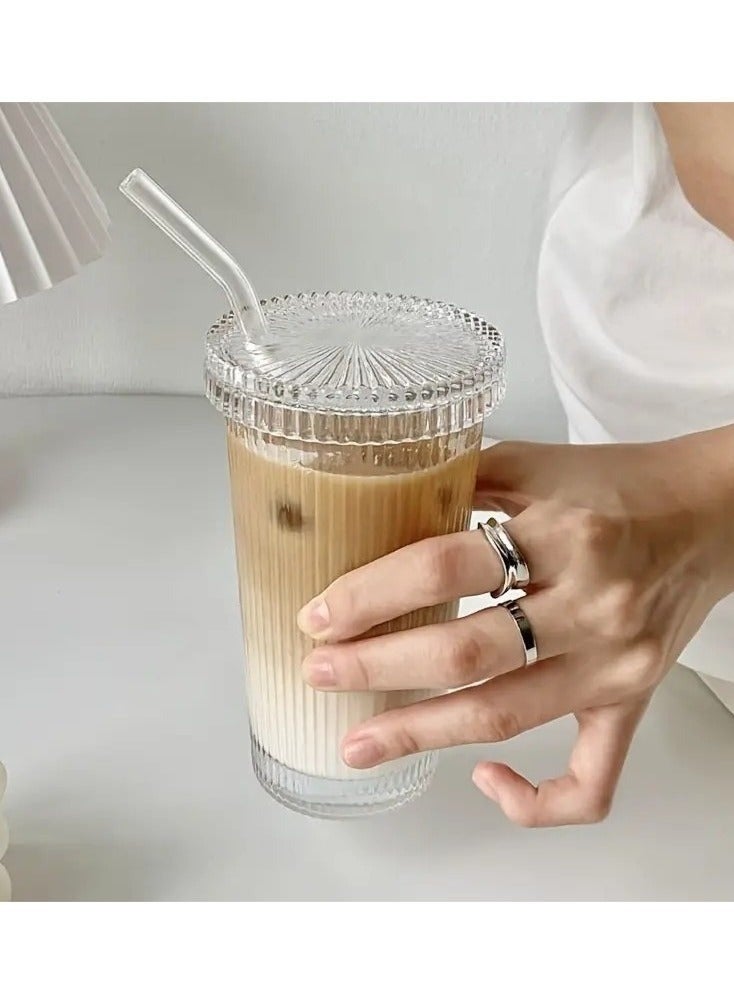 Happy Home Glass cup with lid, 420ml capacity – Versatile clear glass drinking cup for water, juice, iced coffee, and smoothies – Reusable glass coffee cups for travel – Heat-resistant and easy-to-clean glass, perfect for the office, home, and cafe. - Image 2