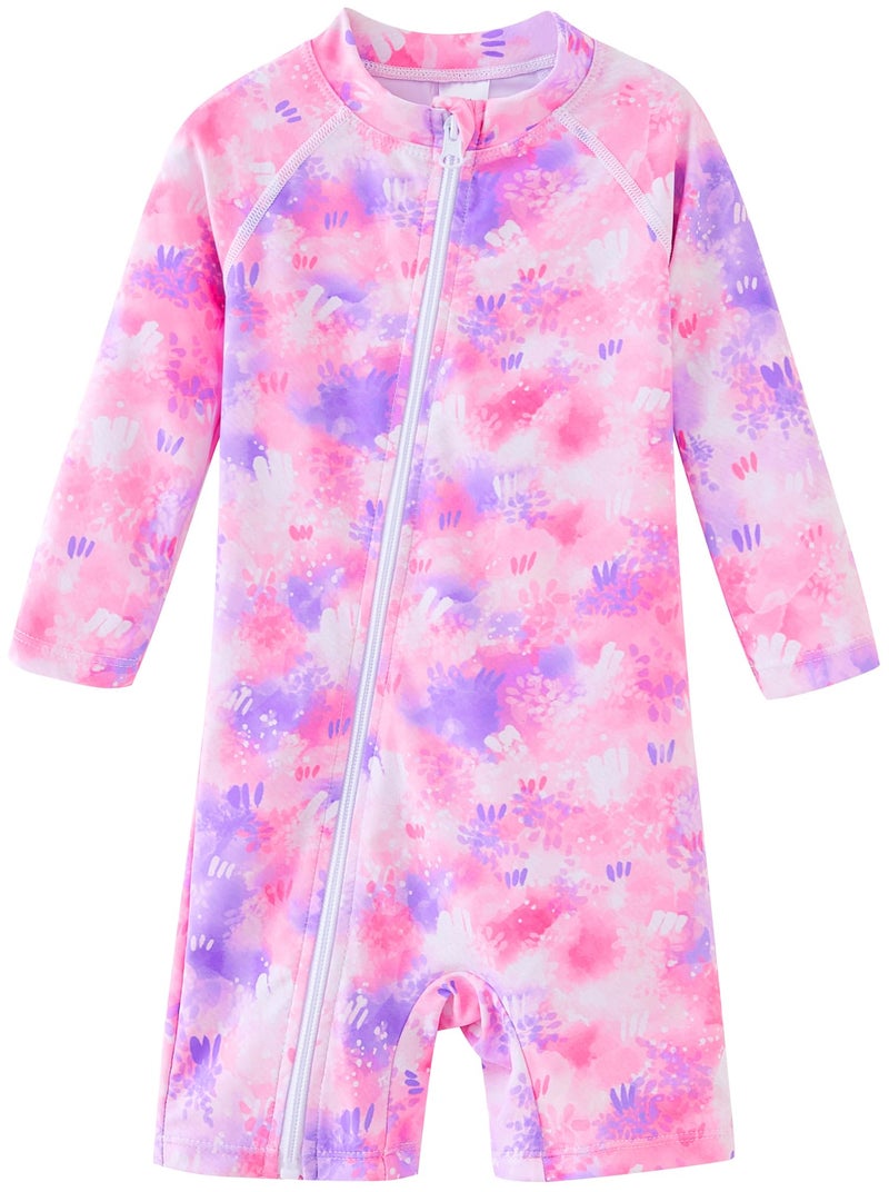 UMELOK Toddler Girl Swimsuit Baby Rash Guard Swimwear Rashguard UPF 50+ Sun Protection Bathing Suit Sunsuit Pink, Tie Dye-24-36M - Image 1