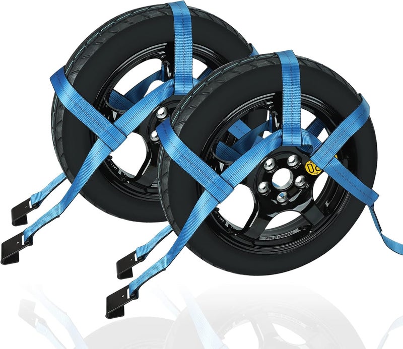 FSBCGT Set of 2 Tow Dolly Straps with Flat Hook - Blue Basket Strap for 16-20" Tires - Image 1