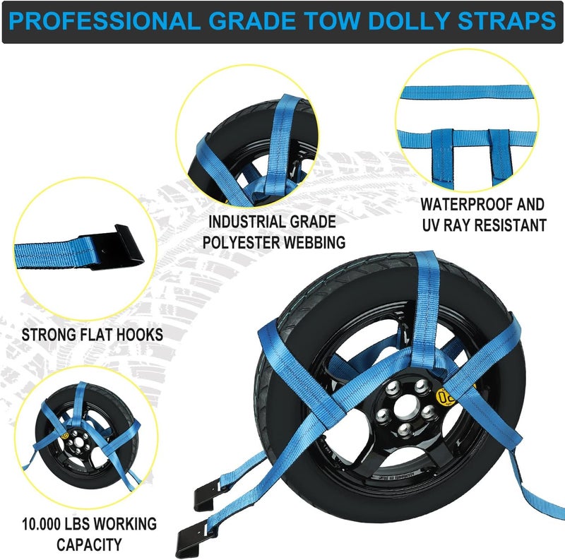 FSBCGT Set of 2 Tow Dolly Straps with Flat Hook - Blue Basket Strap for 16-20" Tires - Image 3