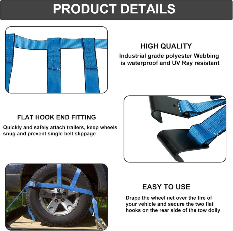 FSBCGT Set of 2 Tow Dolly Straps with Flat Hook - Blue Basket Strap for 16-20" Tires - Image 4