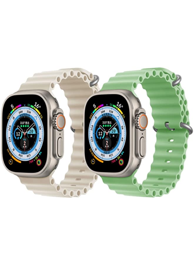 IAF Silicone Ocean Band Strap Pearl White Silicone Ocean Band Strap Mint Green Set of 2 for Apple Watch Ultra 8 49mm