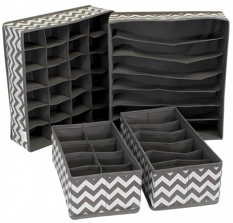 AB SALES Drawer Organisers Dividers 4 Packs Wardrobe Organiser Collapsible Closet Cabinet Organizer Underwear Storage Boxes for Storing Socks Bra Handkerchiefs Grey cotton - Image 1