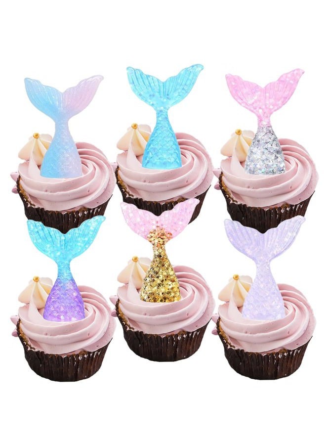 Ksheria 30PCs Mermaid Tail Cake Toppers Set - Reusable Resin Cupcake Toppers & Liners, Under the Sea Party Decor, Princess Theme Birthday, DIY Craft Supplies - Image 1