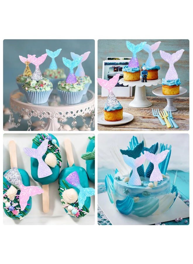 Ksheria 30PCs Mermaid Tail Cake Toppers Set - Reusable Resin Cupcake Toppers & Liners, Under the Sea Party Decor, Princess Theme Birthday, DIY Craft Supplies - Image 4