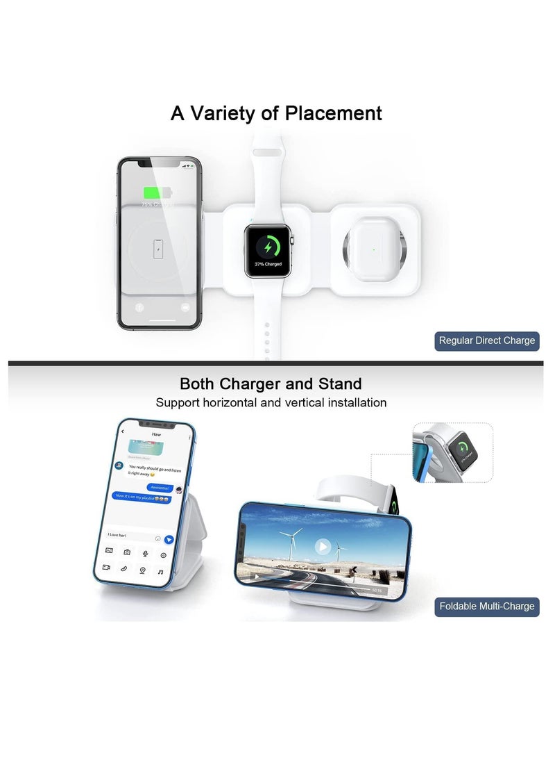 ELTRAZONE 3 in 1 Wireless Charger,Magnetic Foldable Charging Station,Fast Wireless Charging Pad (WHITE) - Image 4