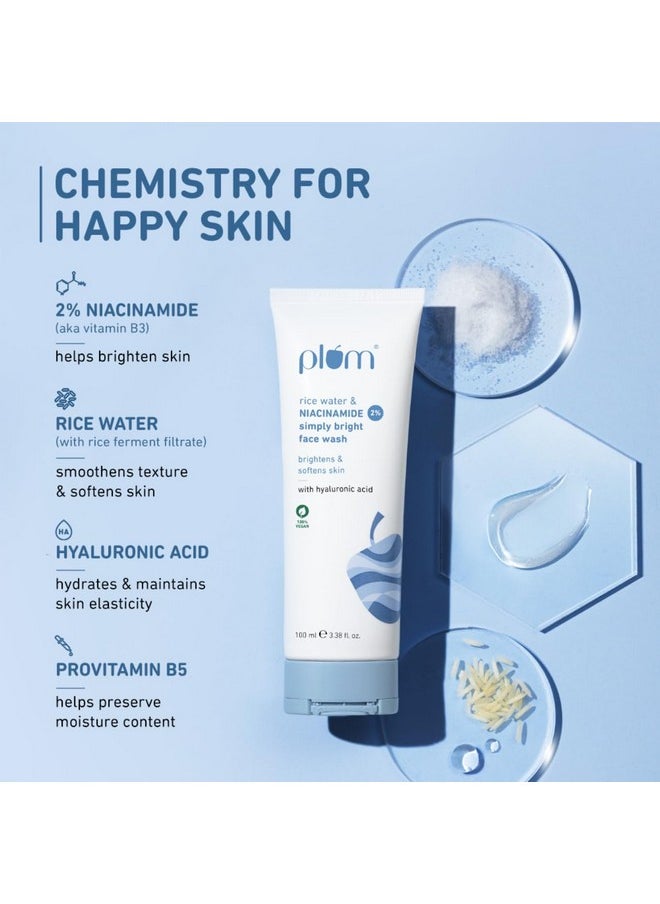 بلوم غسول الوجه Simply Bright 2% Niacinamide بماء الأرز | تفتيح البشرة | تنعيم البشرة | لطيف وغير مجفف | للنساء والرجال | نباتي 100% | 100 مل  - Image 3