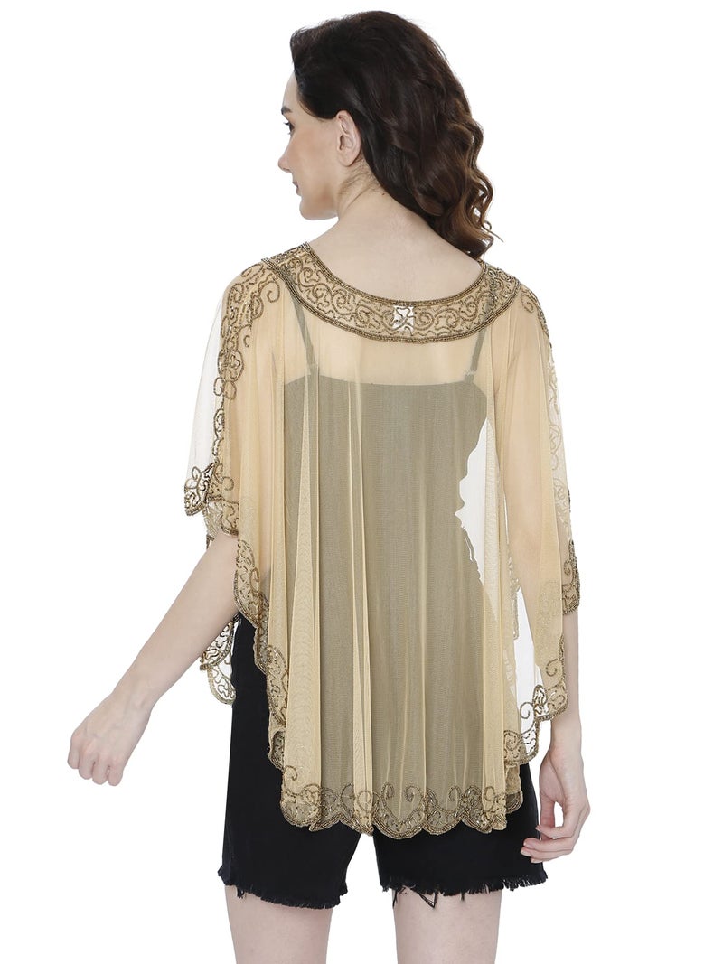 Matelco Women Net Standard Length Ponchos Jacket Gold Free Size - Image 4