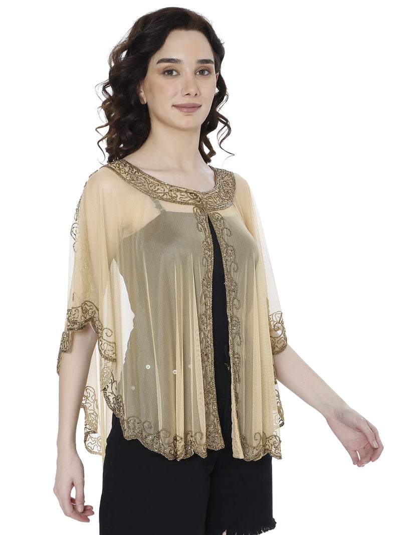 Matelco Women Net Standard Length Ponchos Jacket Gold Free Size - Image 3