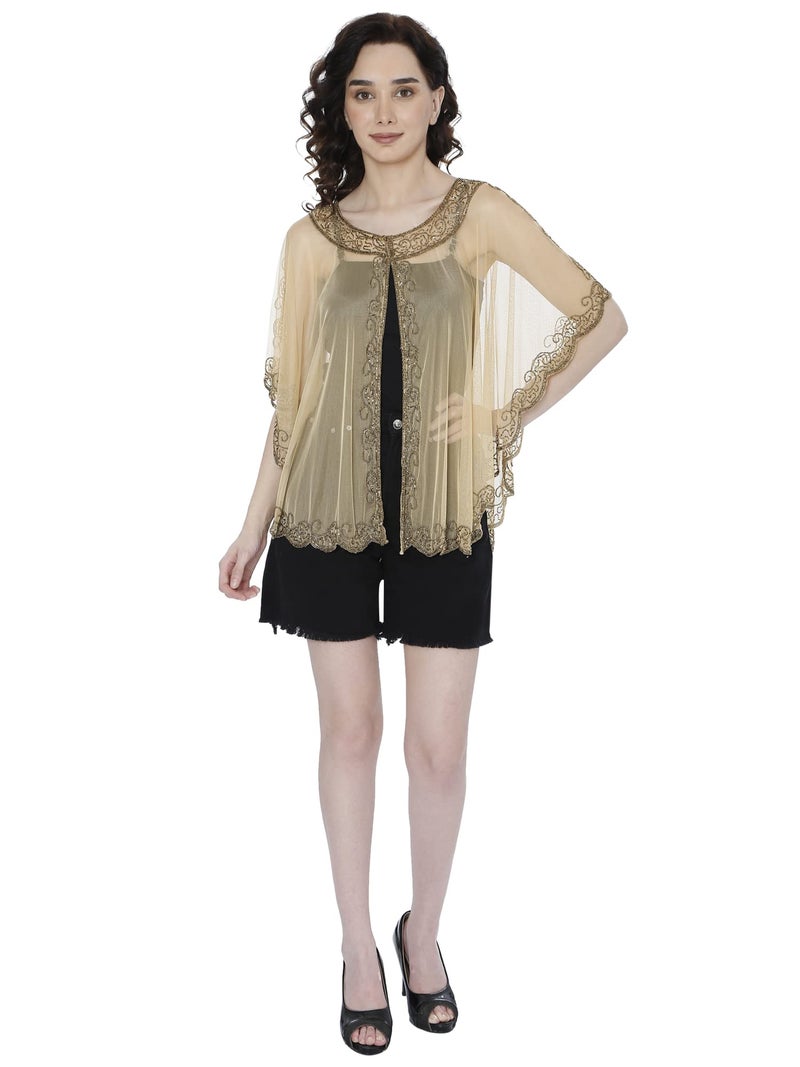 Matelco Women Net Standard Length Ponchos Jacket Gold Free Size - Image 5