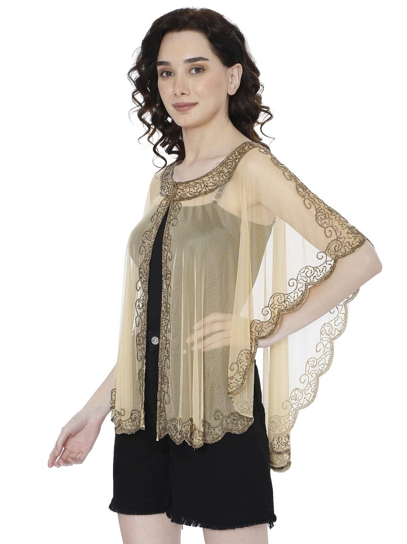 Matelco Women Net Standard Length Ponchos Jacket Gold Free Size - Image 2