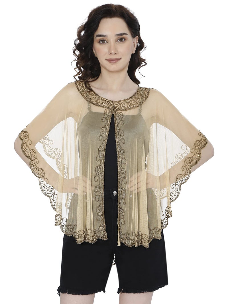 Matelco Women Net Standard Length Ponchos Jacket Gold Free Size - Image 1