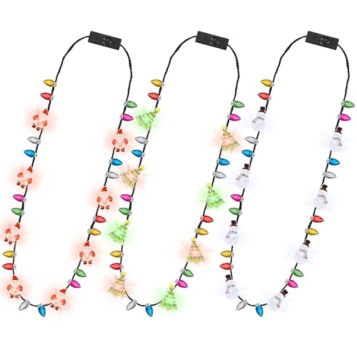 Traplace 3PCS Light Up Christmas Necklace 3 Glow Modes Multicolor Xmas Accessories 3 Kinds of Party Favors Santa Claus Snowman Tree Designs Xmas Light Decorations for Ugly Sweater Festive Party Supplies - Image 1