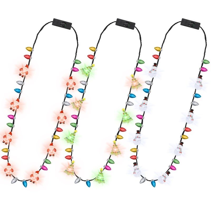 Traplace 3PCS Light Up Christmas Necklace 3 Glow Modes Multicolor Xmas Accessories 3 Kinds of Party Favors Santa Claus Snowman Tree Designs Xmas Light Decorations for Ugly Sweater Festive Party Supplies - Image 3