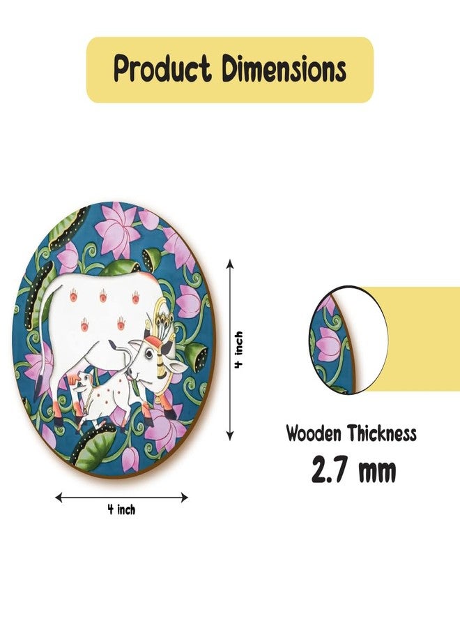 The Crafthives Wooden Tea Coaster Set of 5, Pichwai Art Dining Table Accessories, Vivid Print IUV Direct Print Coaster Set, Indian Art Round Shape Tea Coasters Set of 5 for Festive Gifting - Image 2