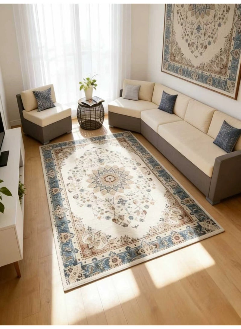 سجادة فاخرة كلاسيكية بأسلوب الشرق الأوسط والأوروبي | سجادة كريستا مقاومة للانزلاق 200×140 سم لزينة المنزل - Image 1